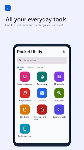 Pocket Utility home screen showing its collection of everyday tools