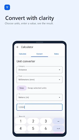 Pocket Utility unit converter with distance units selected